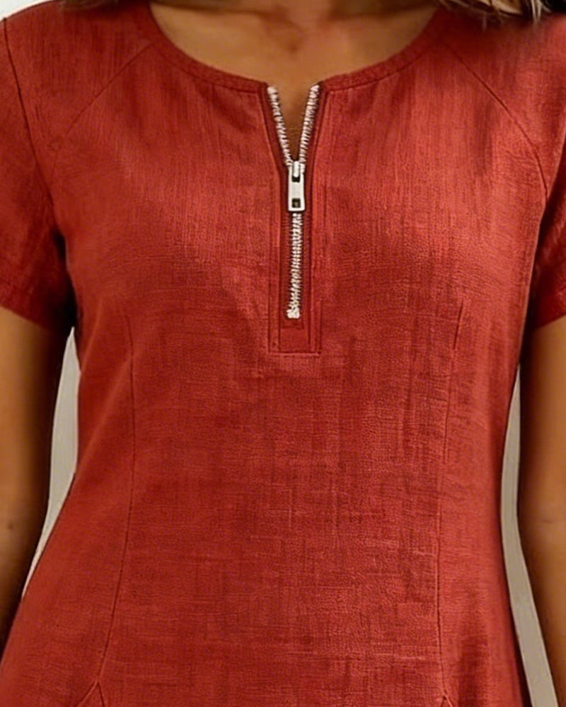 Alythessa - Elegant solid color women's short dress with comfortable pockets