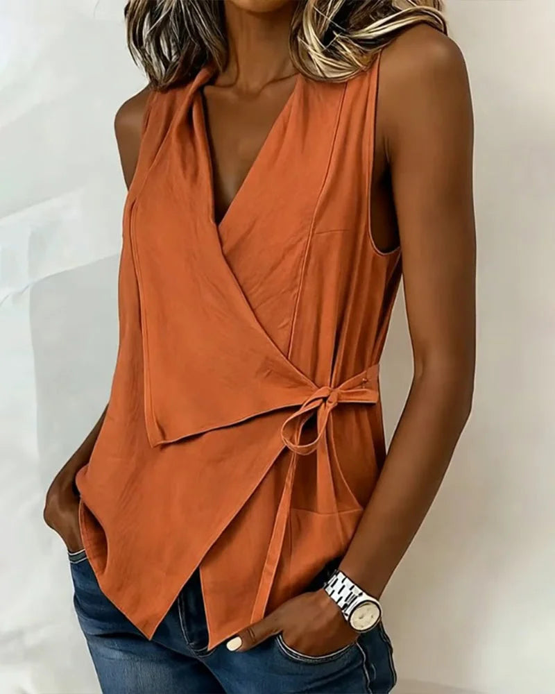 Sylethra - Lightweight Summer Asymmetrical Sleeveless Wrap Top for Women