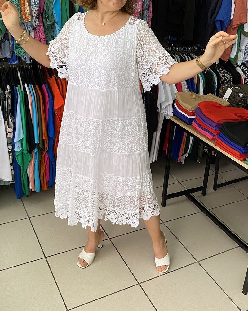 Gwenira - Elegant Plain Lace Dress - Subtle Refinement for All Occasions