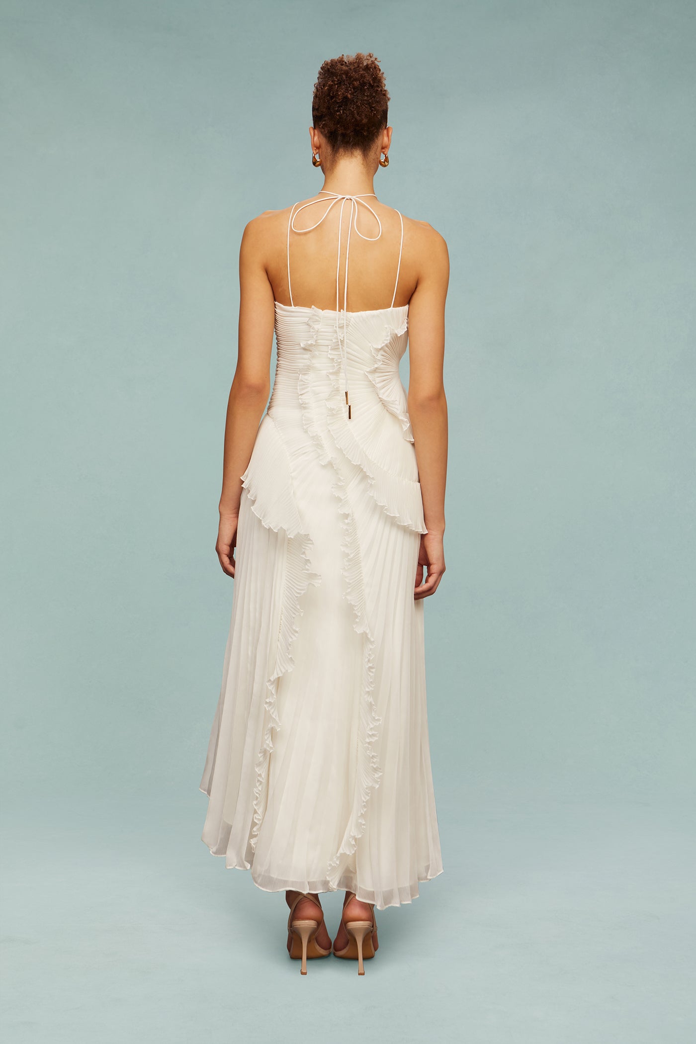 Bravielle - Women's long pleated dress with elegant asymmetric ruffles