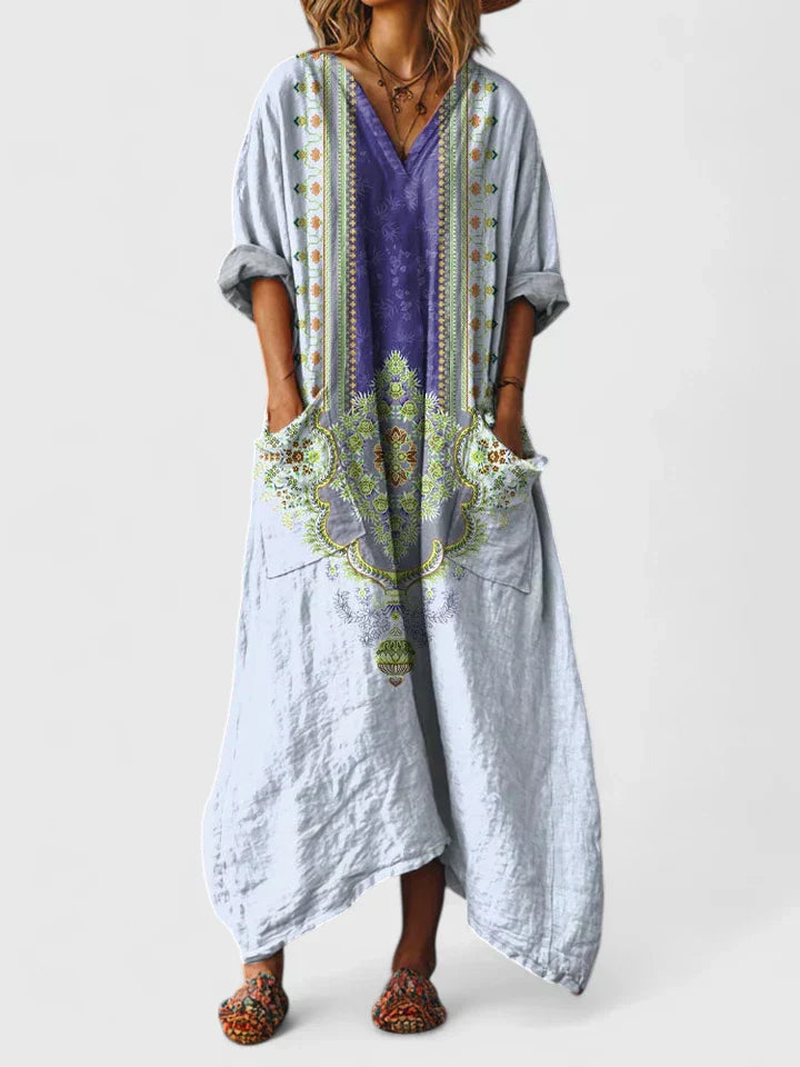 Grazelle - Elegant Bohemian Style Flowy Printed Long Dress