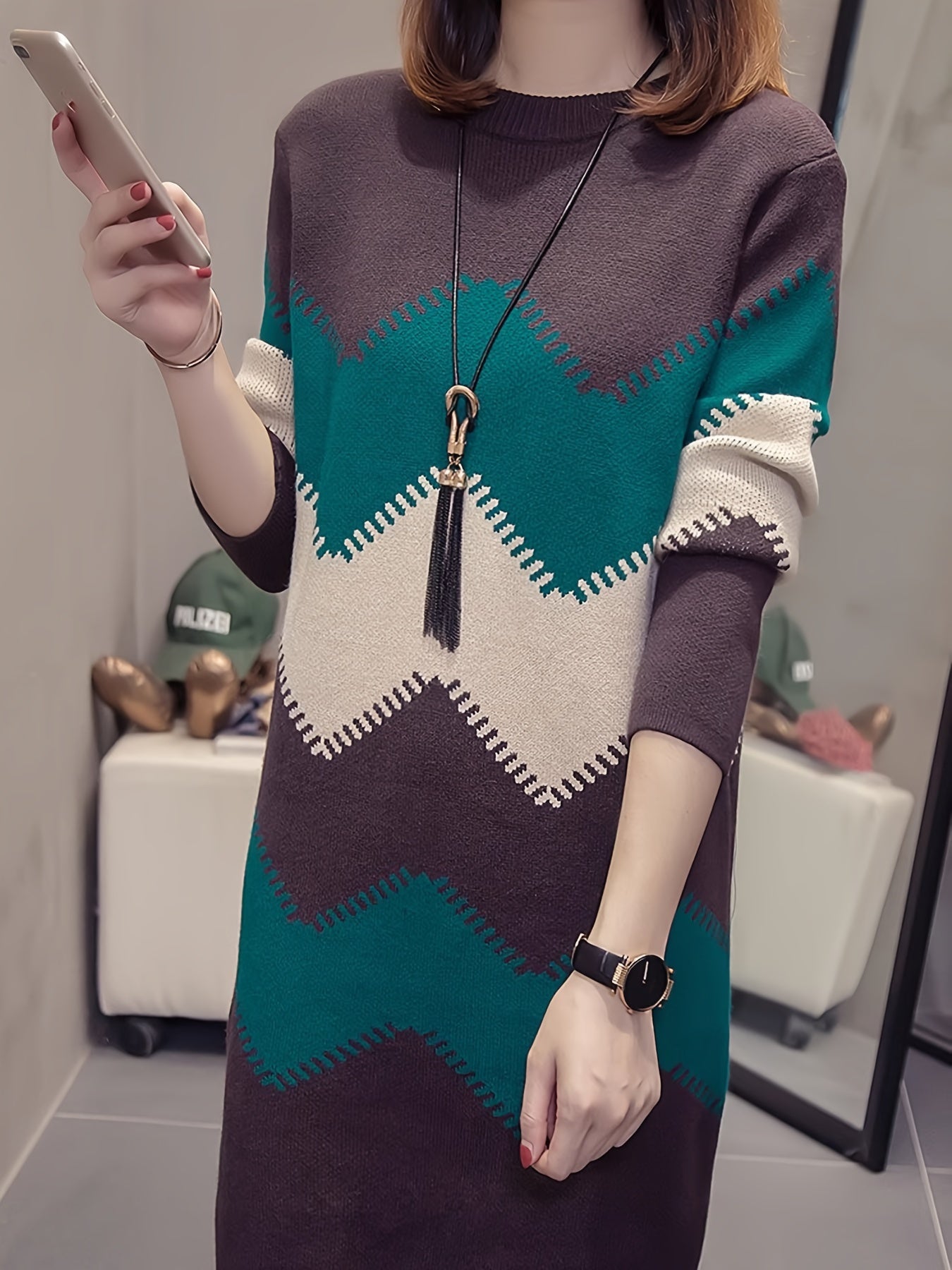 Mirabelle - Women's Chic Color Block Sweater Dress