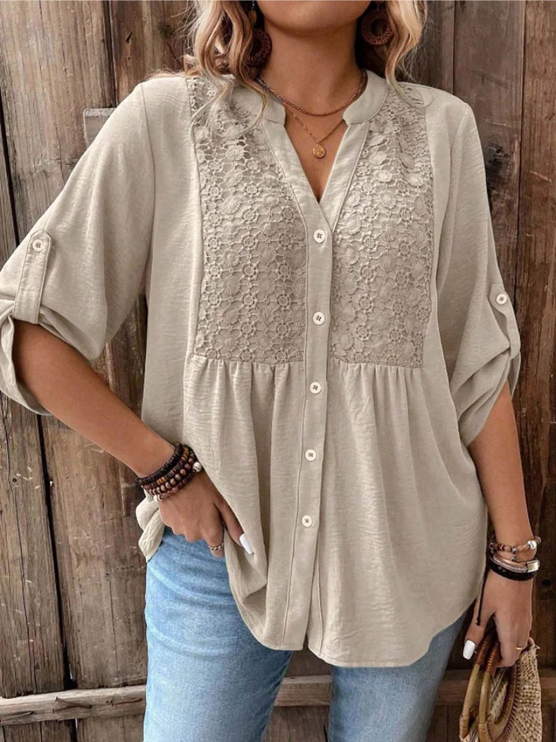 Hylora - Elegant V-Neck Blouse with Buttons