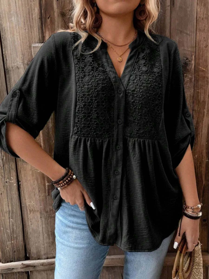 Hylora - Elegant V-Neck Blouse with Buttons