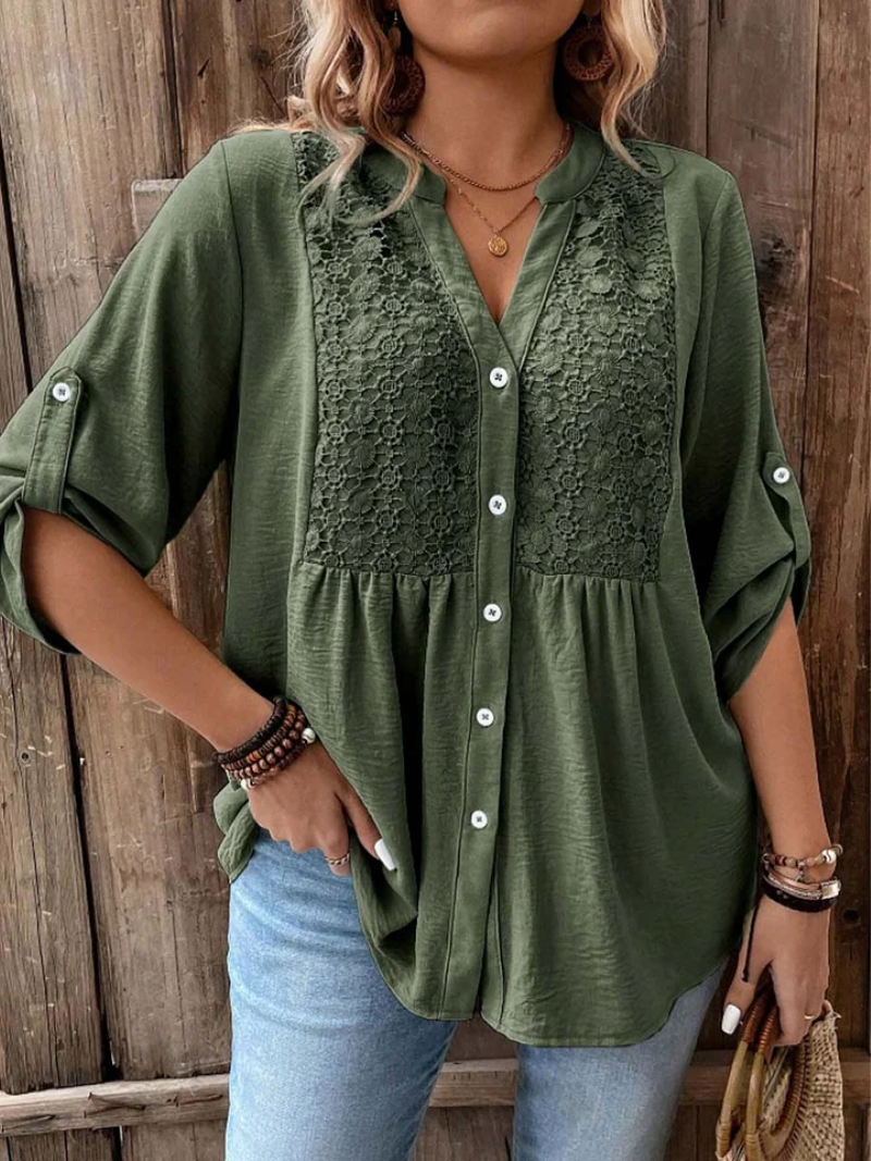 Hylora - Elegant V-Neck Blouse with Buttons