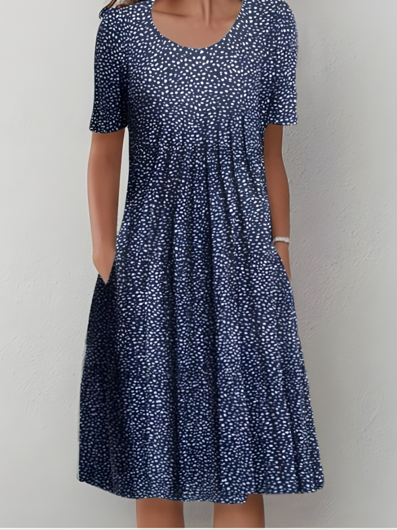 Aurexia - Women's Floral Pleated Short Sleeve Flowy Elegant Dress