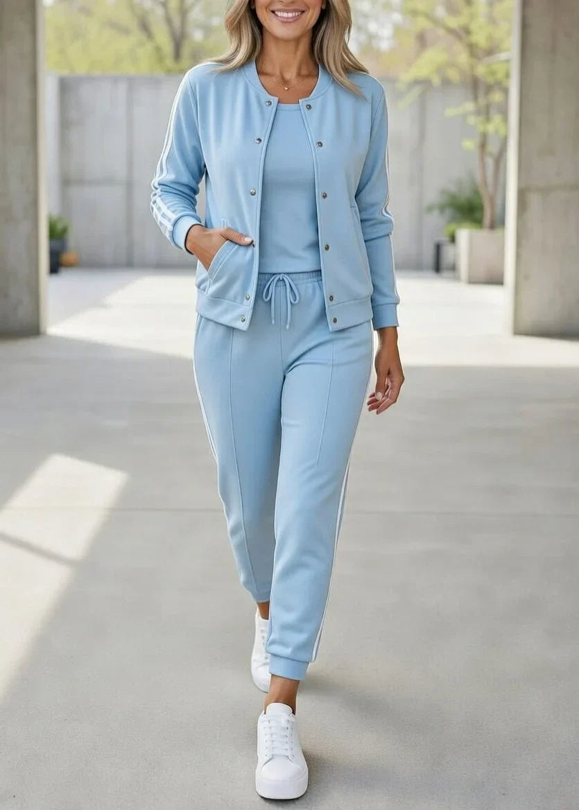 Quenith - Women's 3-Piece Sport Chic Outfit with Elegant Striped Jacket and Pants