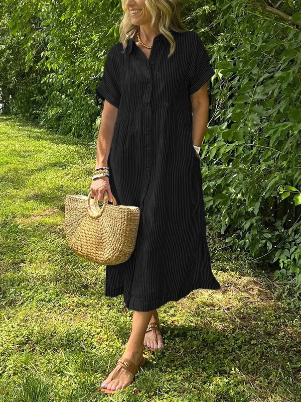 Melania - Striped shirt dress with lapels and buttons | With functional pockets