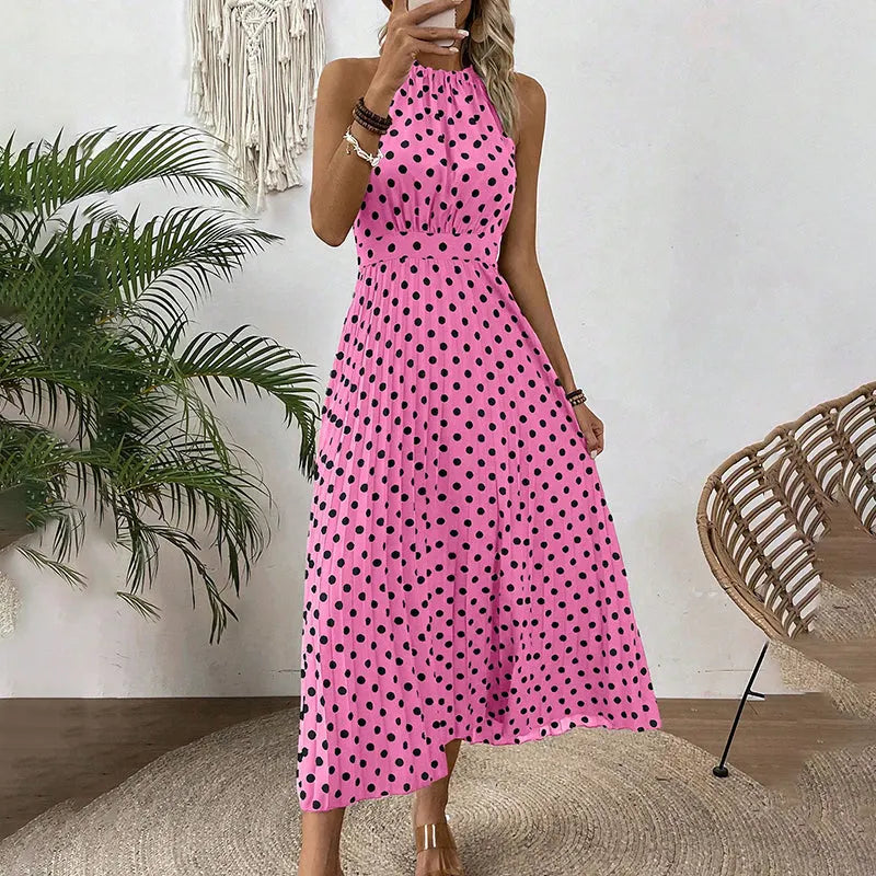 Theodora - Robe maxi femme à pois et col halter