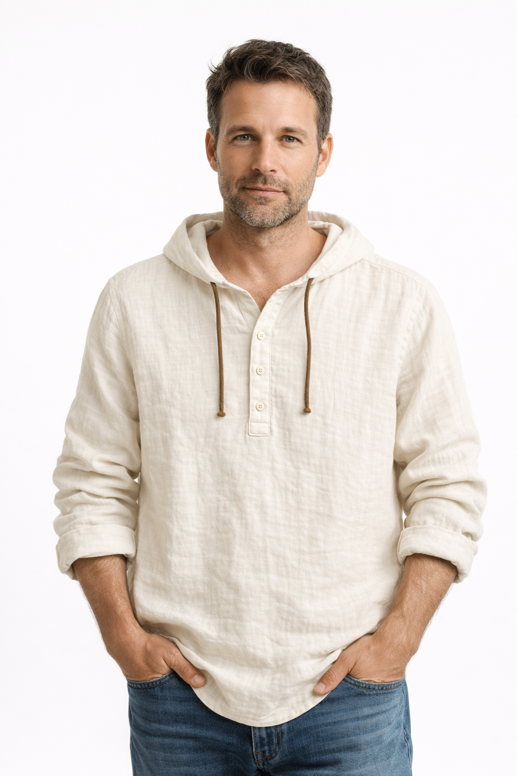 Casper - Women's Linen Button-Down Hooded Shirt Loose Fit Casual Style