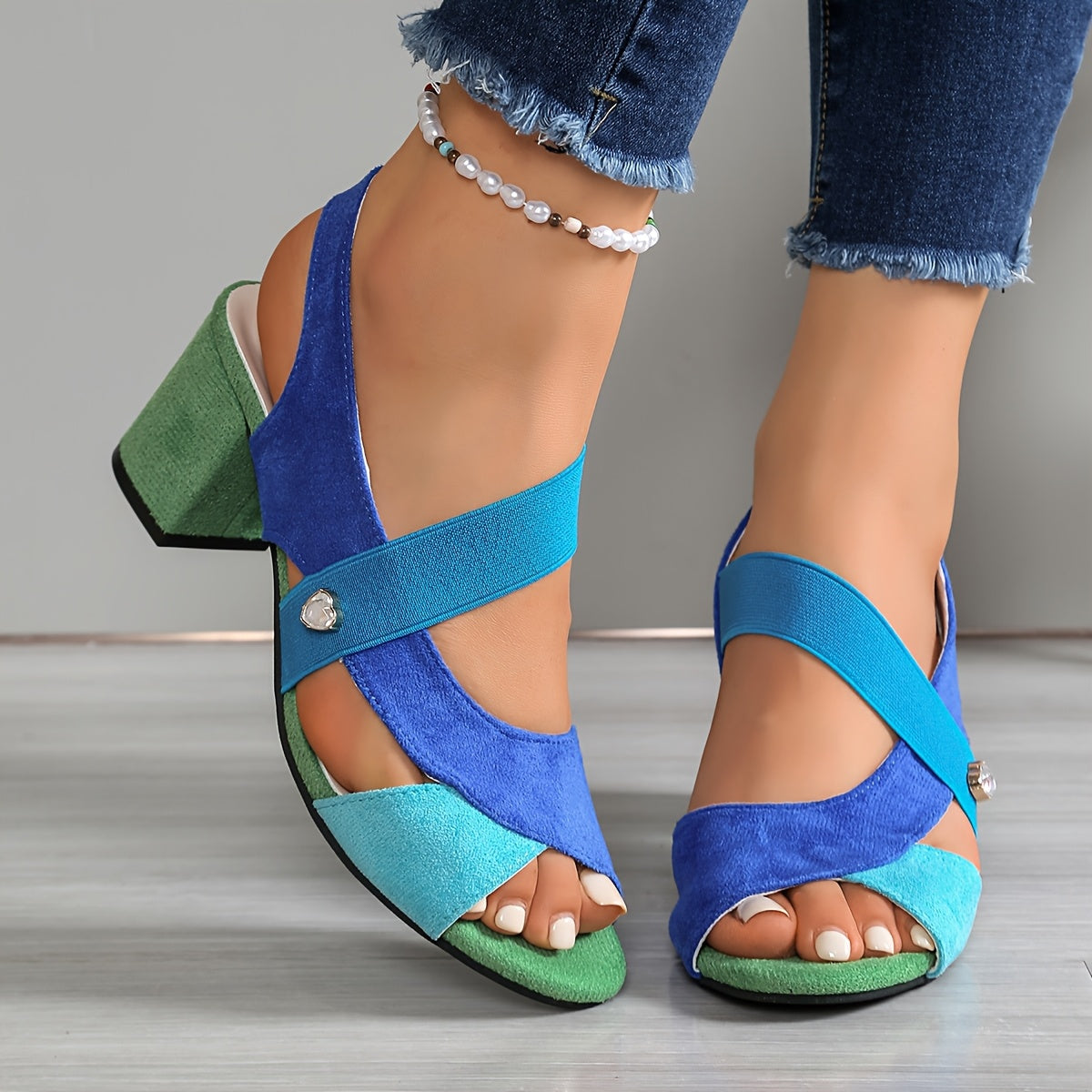 Elyvora - Women's Orthopedic Colorful Block Heel Cross Strap Sandals