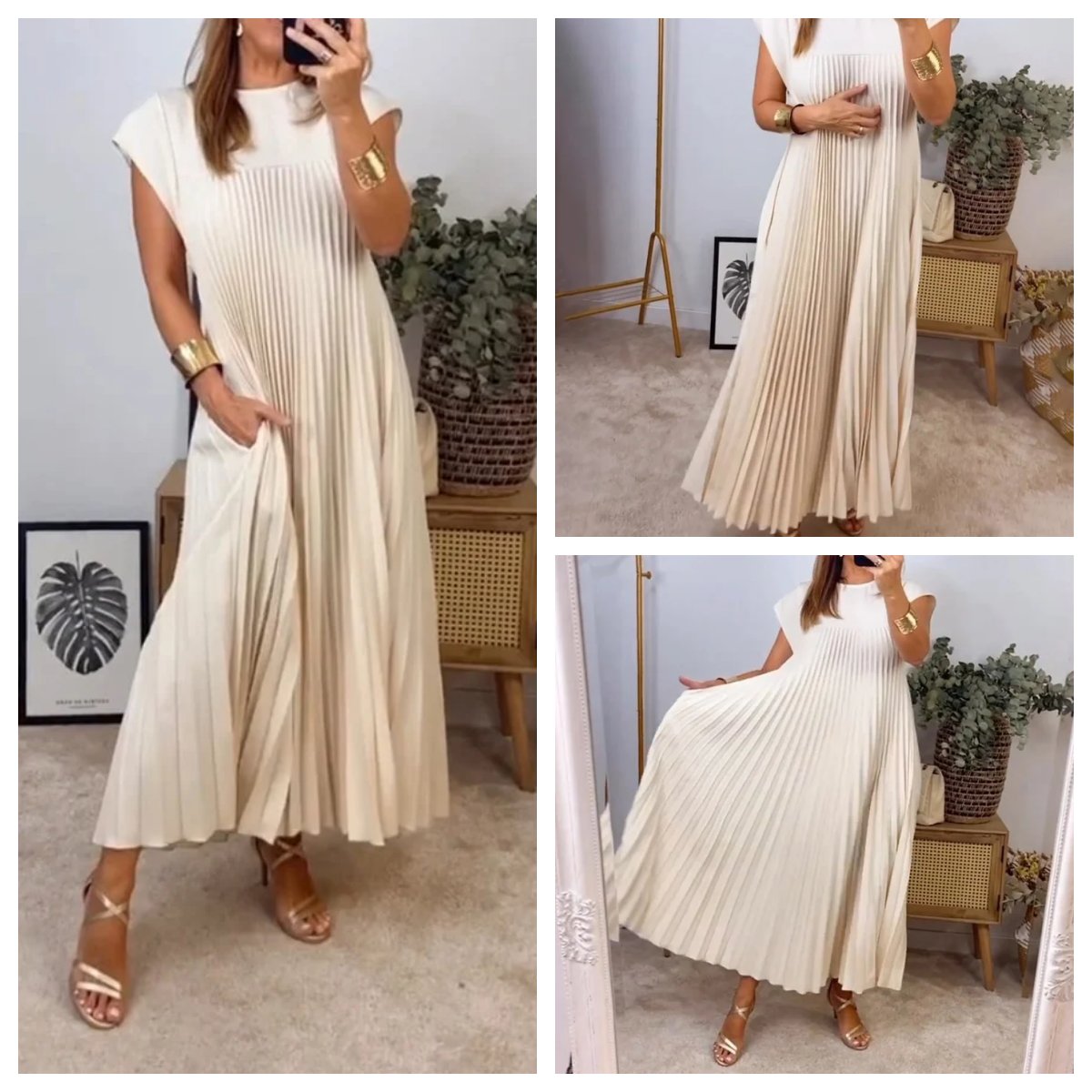 Mara - Women's Pleated Dress with Color Details