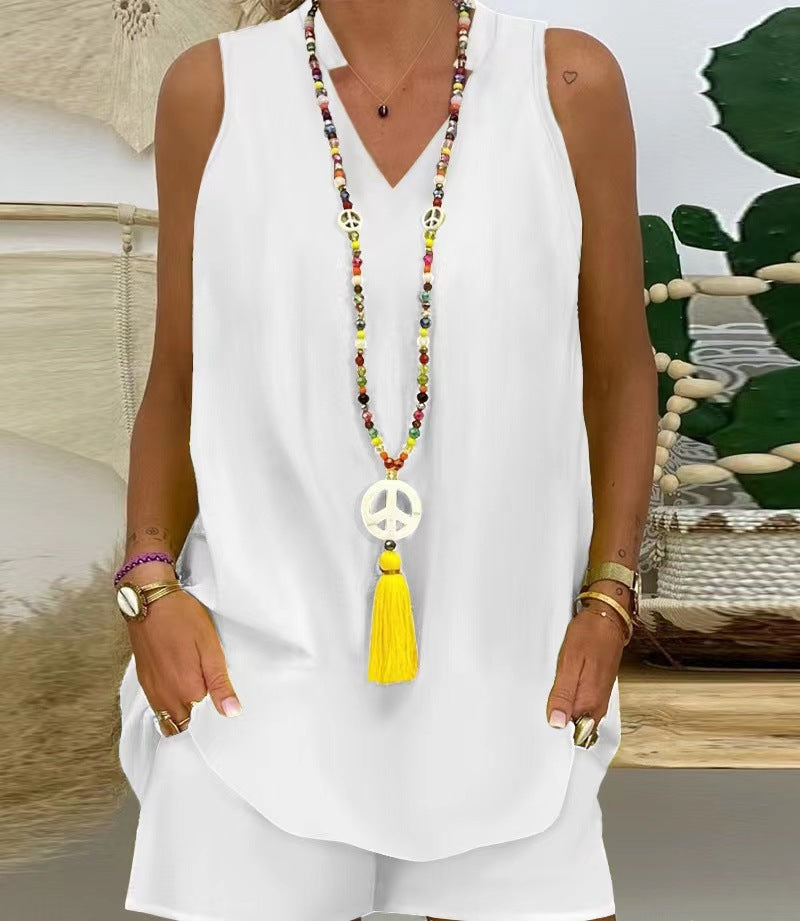 Thessaly - Women's Casual Sleeveless Stand-Up Collar Set for Elegant Summer Style