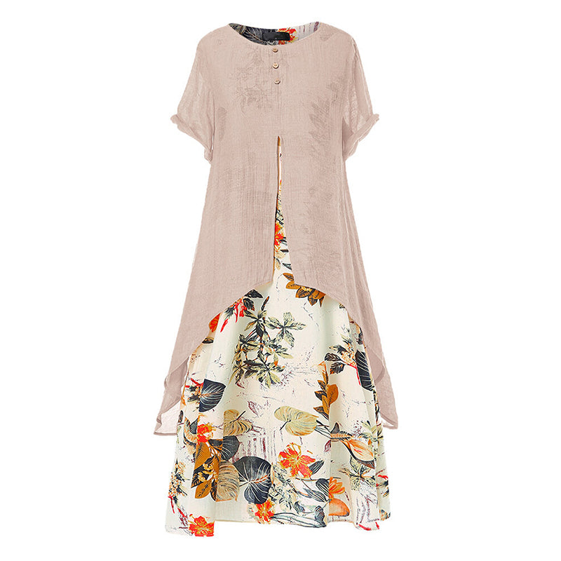 Katelijne - Robe femme superposée avec imprimé floral