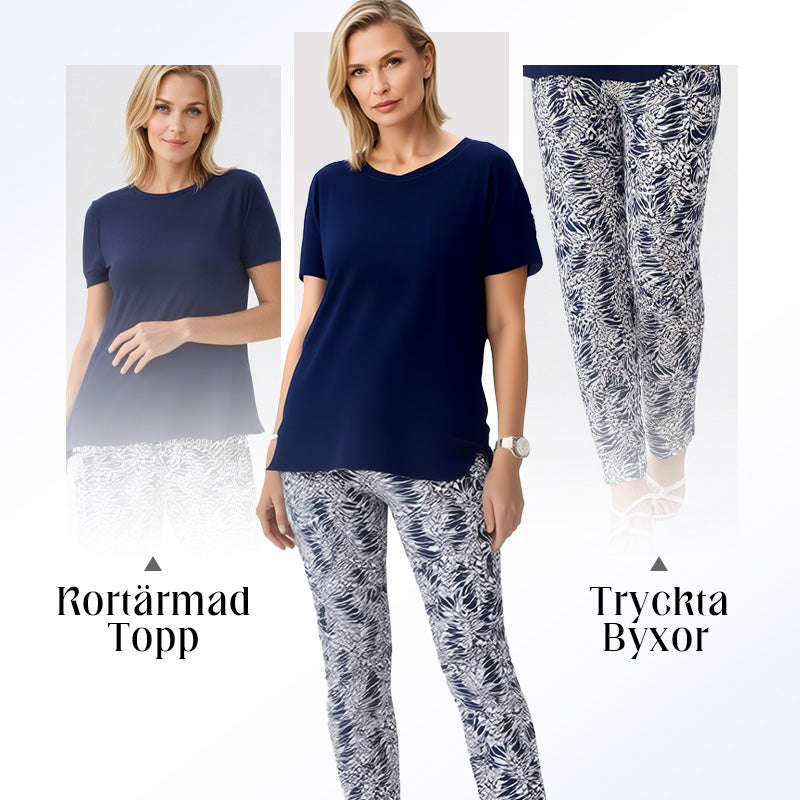 Ixoria - Women's casual cotton set with flowy printed pants