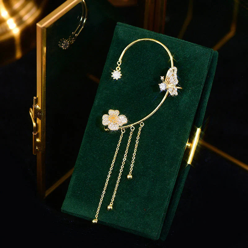 Elegant Butterfly Flower Earrings with Tassels