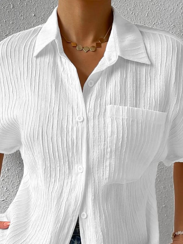 Plyora - Women's Loose Button-Down Classic Collar Casual Style Blouse
