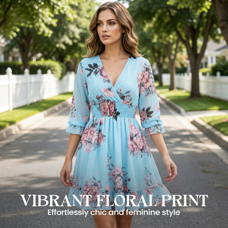 Halvienne - V-Neck Floral Summer Dress