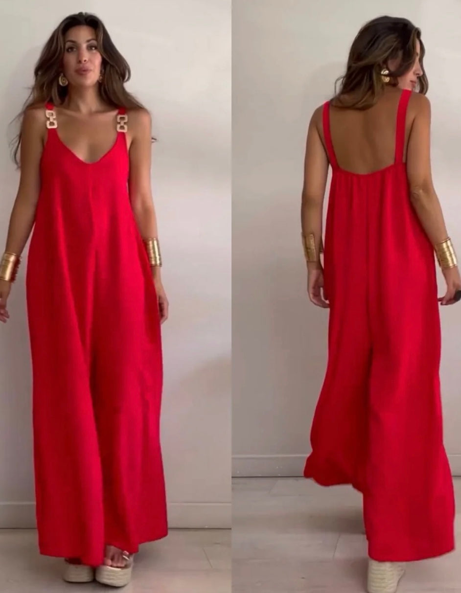 Iriana - Flowing jumpsuit with golden buckles