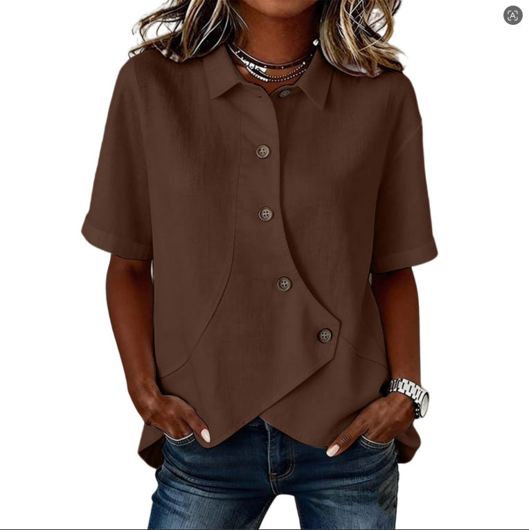Aurelyth - Asymmetrical Button-Down Women's Shirt with Elegant Structured Collar
