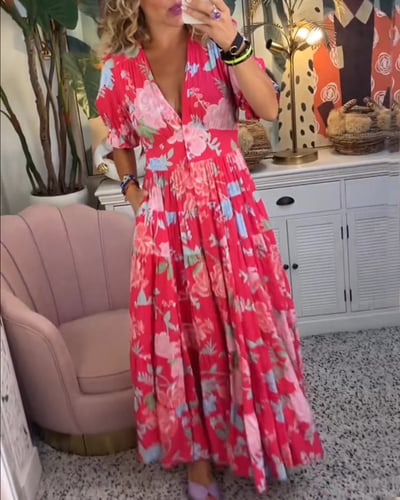Isabeau - Comfortable Long Dress with V-Neck and Pockets