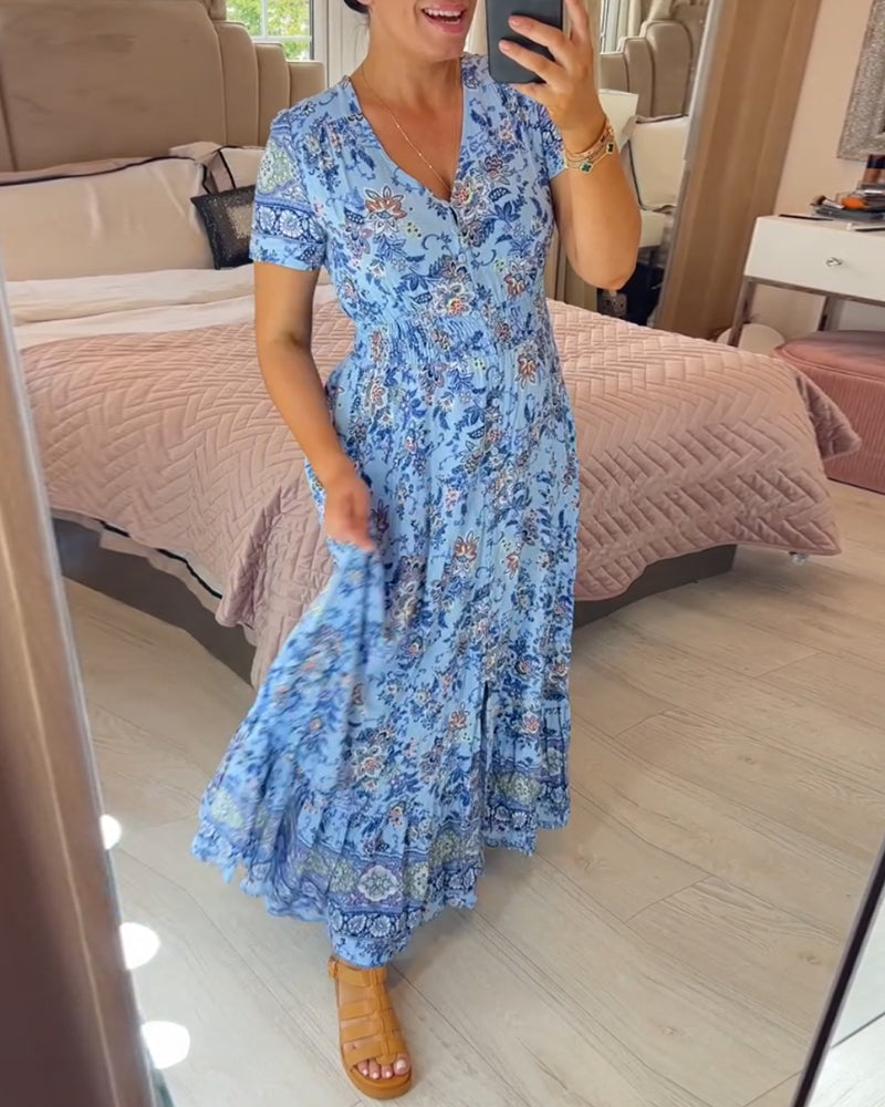 Denise - Floral Print Maxi Dress with V-Neckline