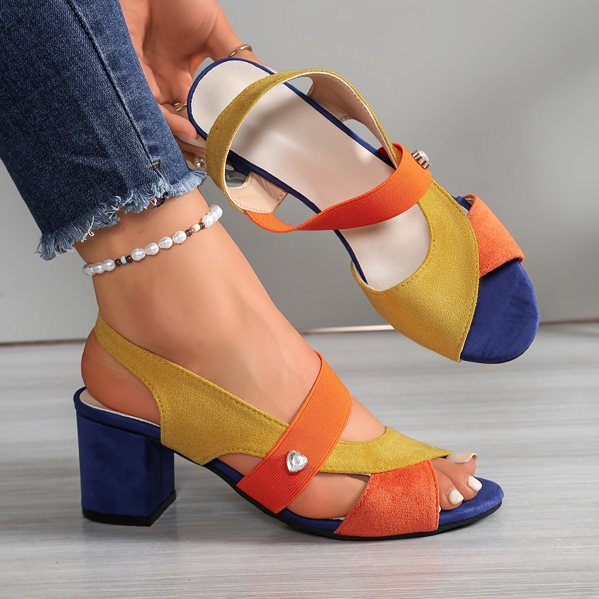Elyvora - Women's Orthopedic Colorful Block Heel Cross Strap Sandals