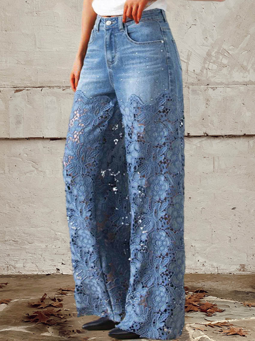 Lisandra - Mid-rise patchwork lace jeans