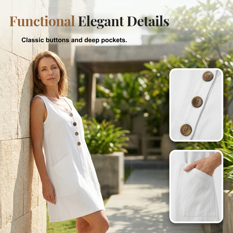 Cynestra - Women's Sleeveless Cotton and Linen U-Neck Dress