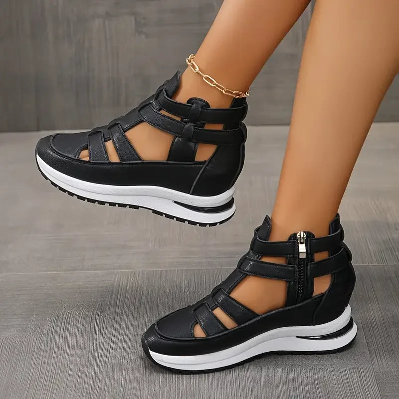 Romina - Elegant and Lightweight Wedge Sandals with Side Zip
