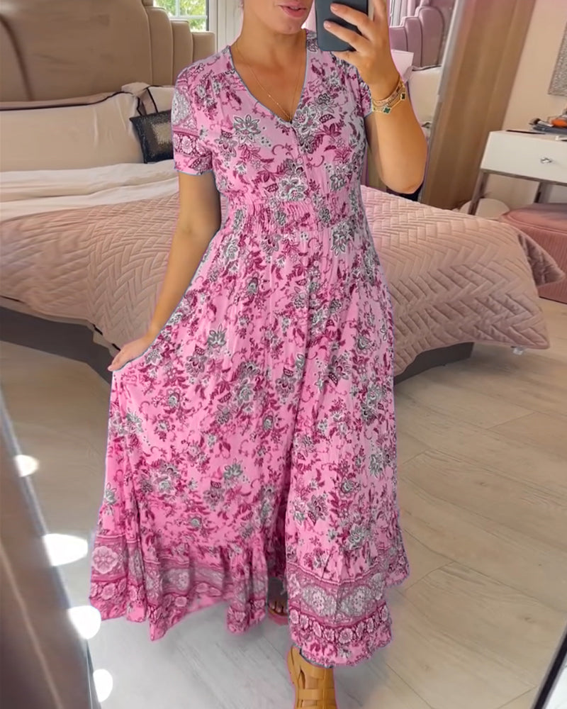Denise - Floral Print Maxi Dress with V-Neckline