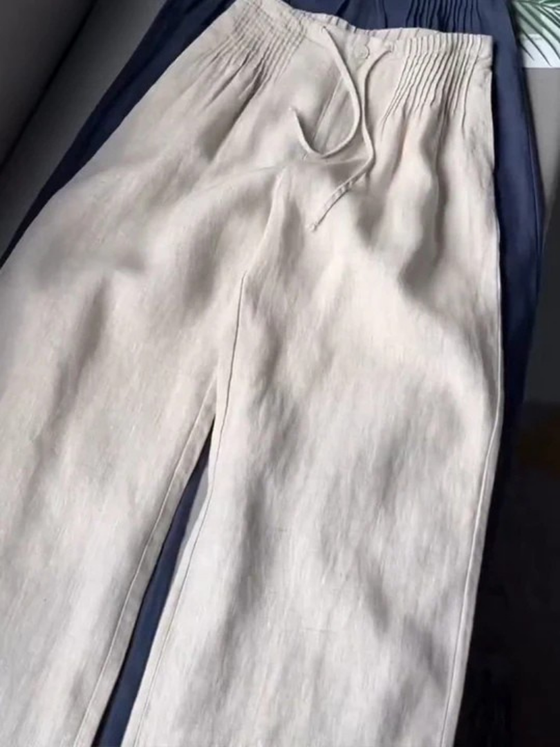 Noryssa - Wide Leg Trousers in Cotton and Linen Blend