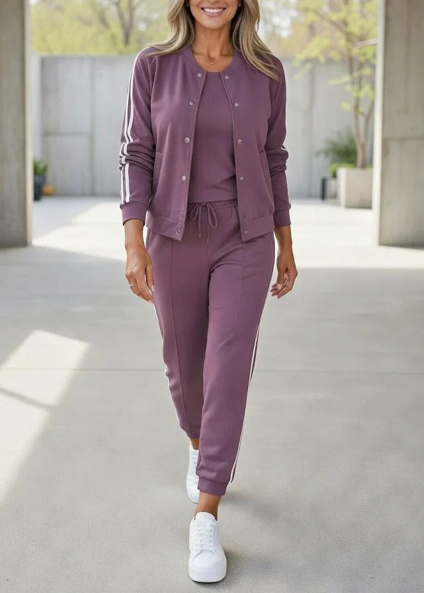 Quenith - Women's 3-Piece Sport Chic Outfit with Elegant Striped Jacket and Pants