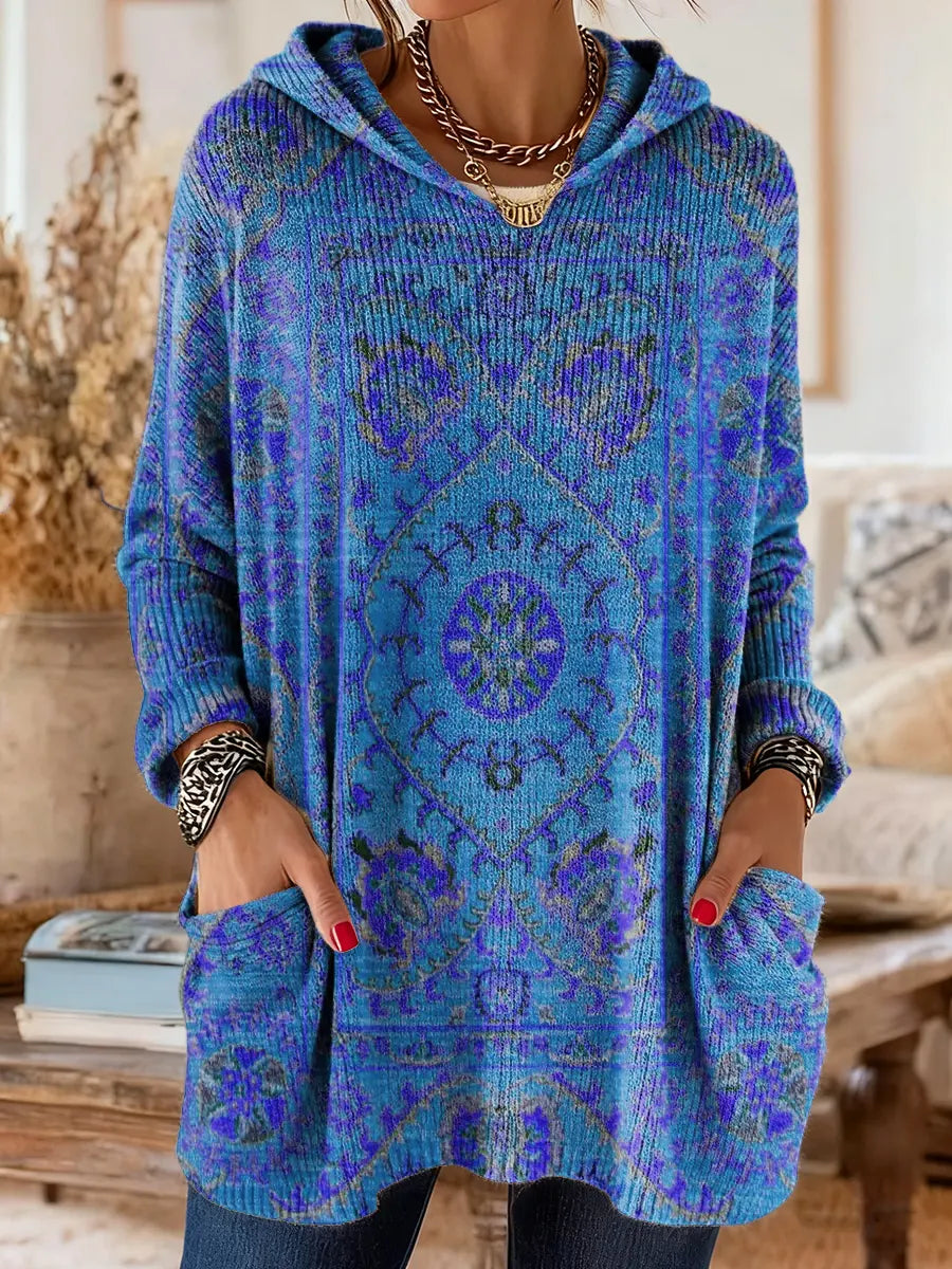 Hynessa - Women's hooded tunic, printed, loose fit, modern casual style