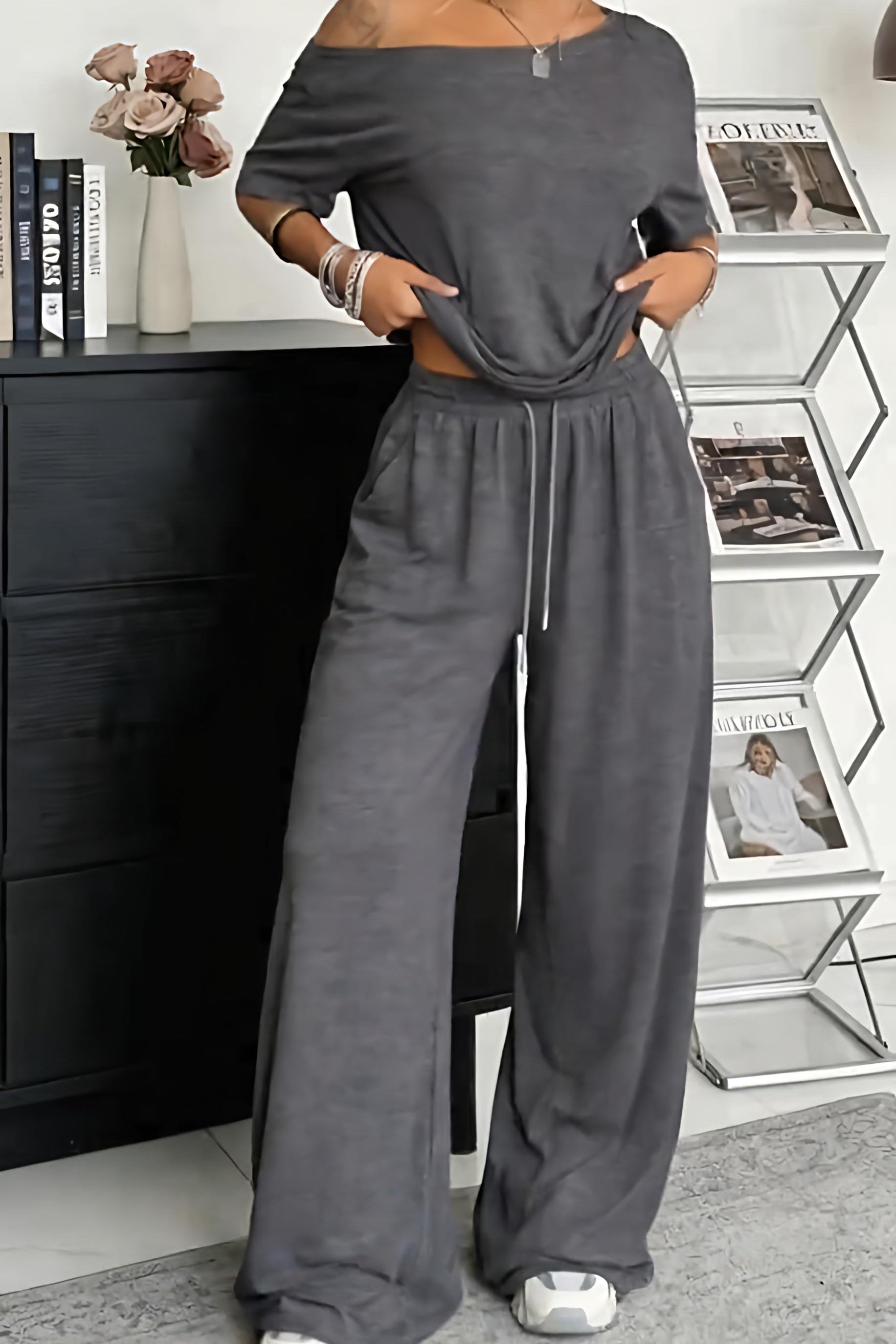 Evarisse - Women's Two-Piece Off-Shoulder Casual Comfort Set