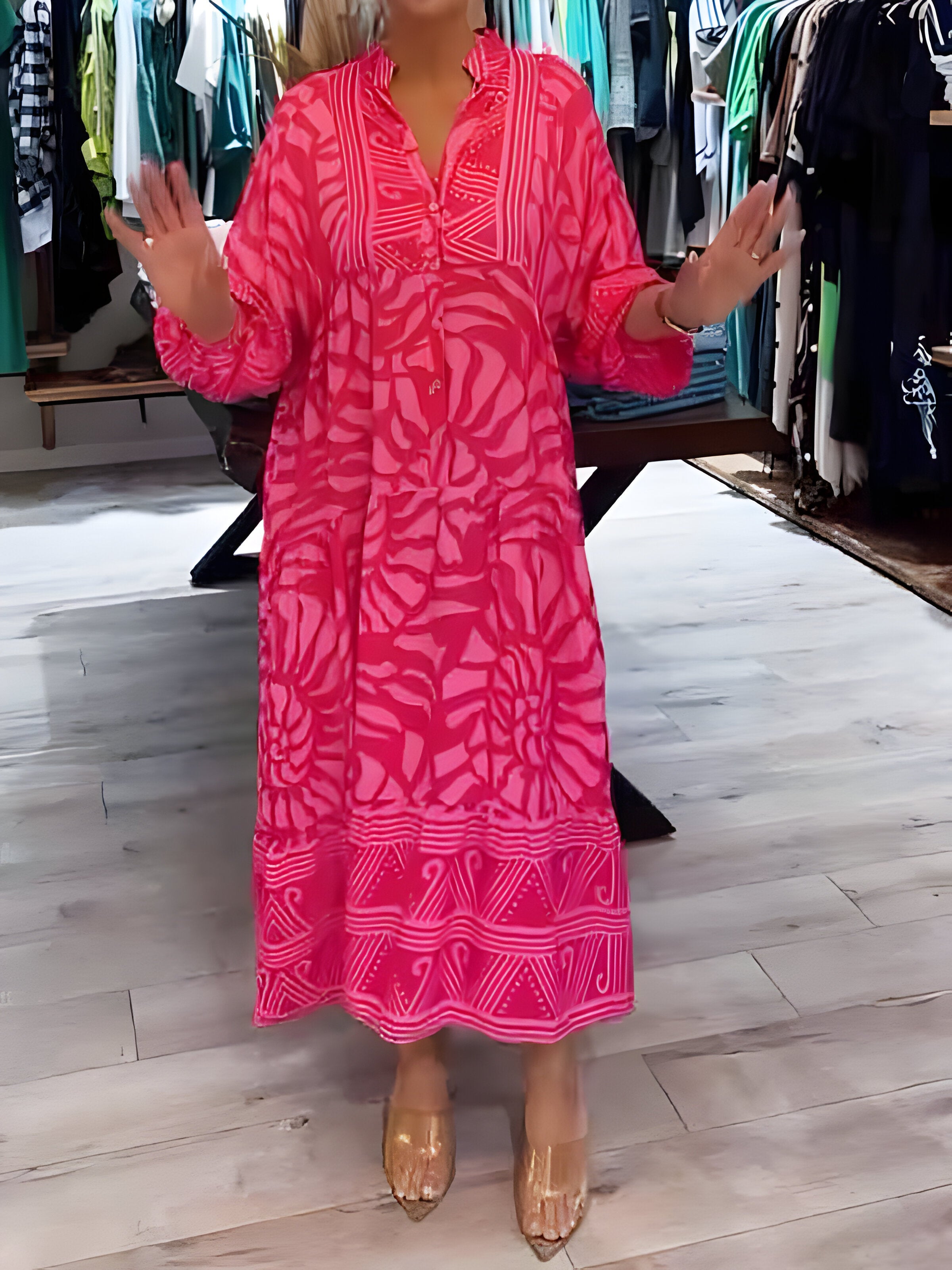 Vespera - Printed V-Neck Dress