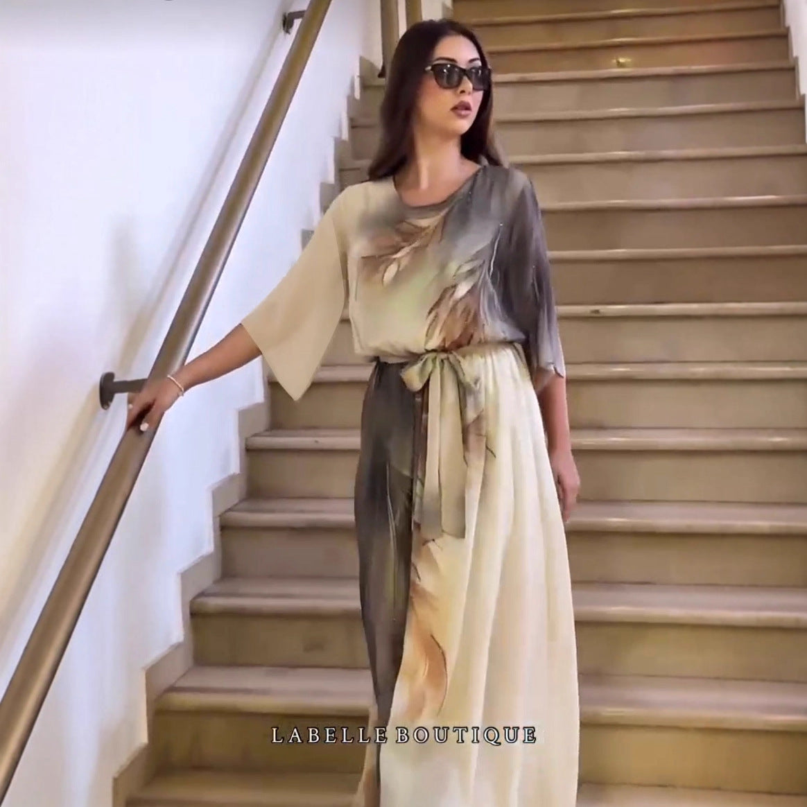 Orythessa - Flowy Elegant Green Printed Chiffon Maxi Dress