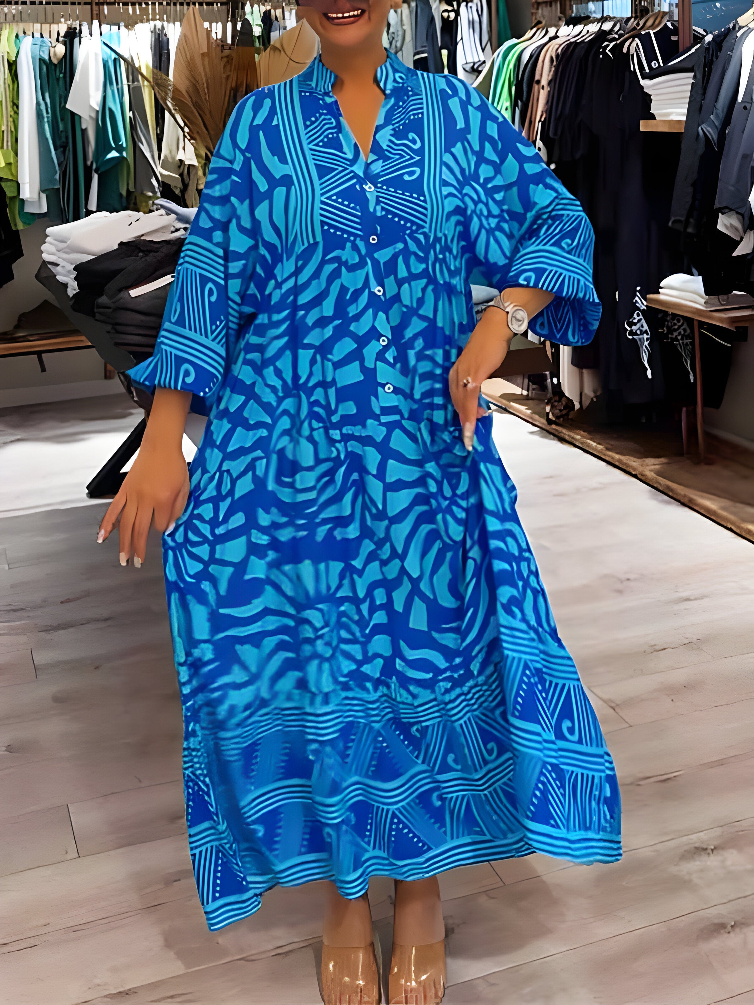Vespera - Printed V-Neck Dress