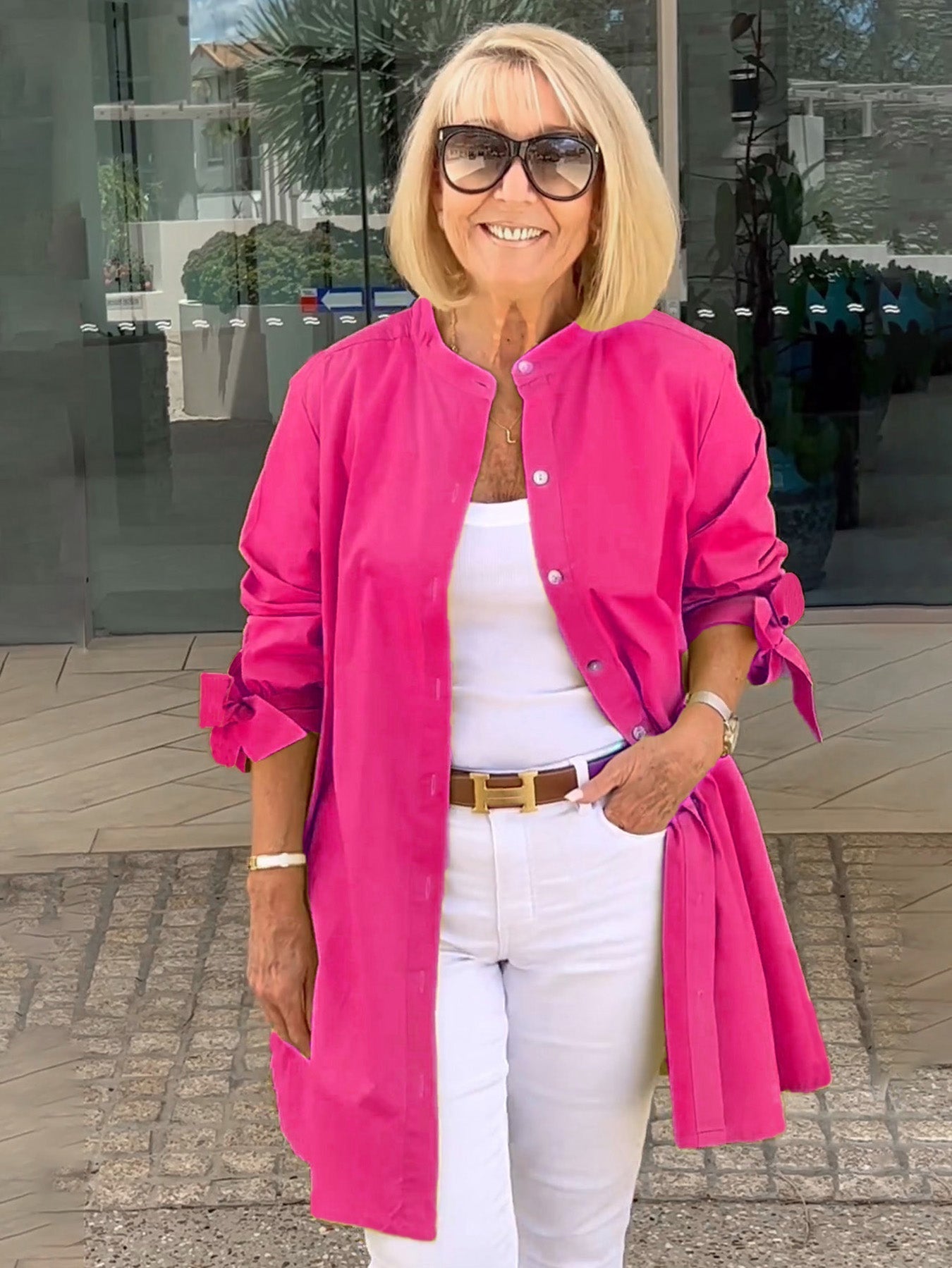 Liora - Long Button-Down Cotton Shirt Jacket (Today only: Buy 1, get 1 free!)