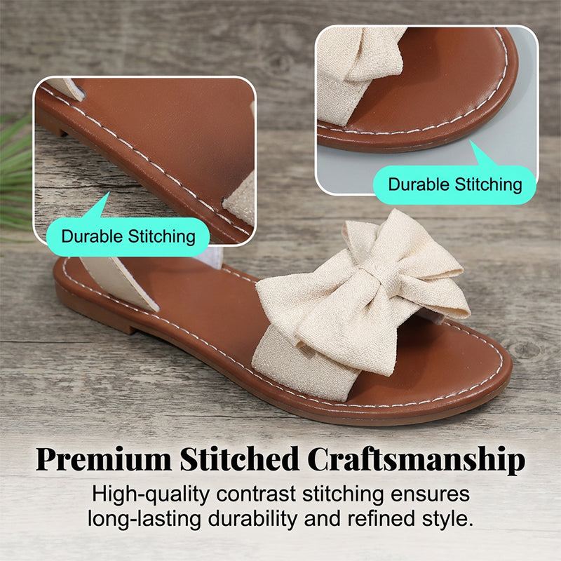 Jaxoria - Women's Flat Sandals with Decorative Bow and Pearls