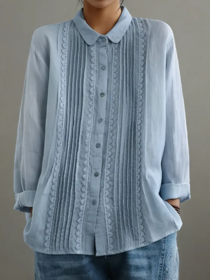 Cadrina - Elegant Cotton and Linen Shirt with Lace 