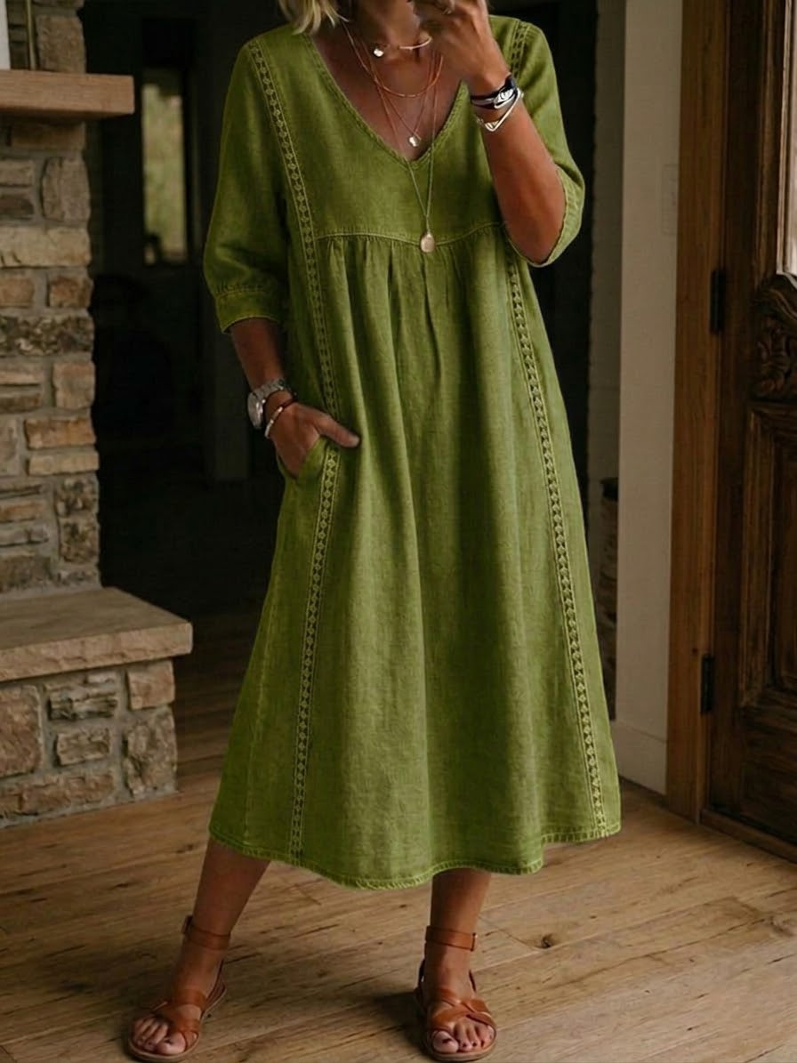 Jaxine - Women's Casual Cotton Linen Lace Patchwork Summer Dress