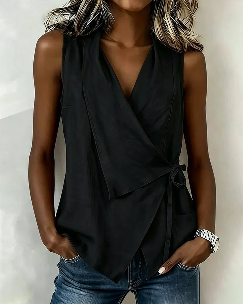 Sylethra - Lightweight Summer Asymmetrical Sleeveless Wrap Top for Women