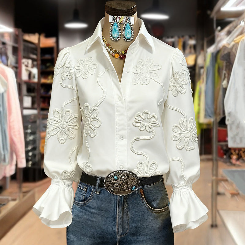 Draline - Elegant Floral Long-Sleeved Blouse