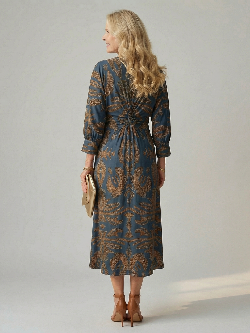 Falune - Women's elegant printed wrap midi dress with a fitted waist