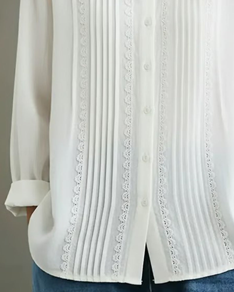 Cadrina - Elegant Cotton and Linen Shirt with Lace 