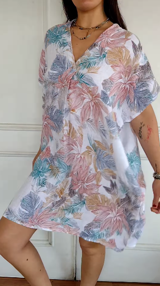 Lior - Casual Floral Cotton and Linen Dress