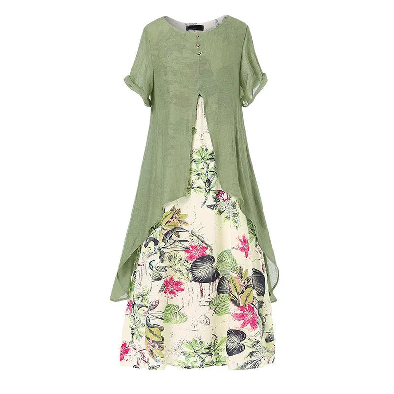 Katelijne - Robe femme superposée avec imprimé floral