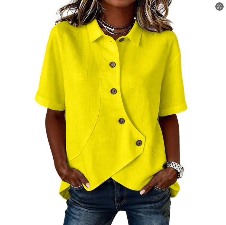 Aurelyth - Asymmetrical Button-Down Women's Shirt with Elegant Structured Collar