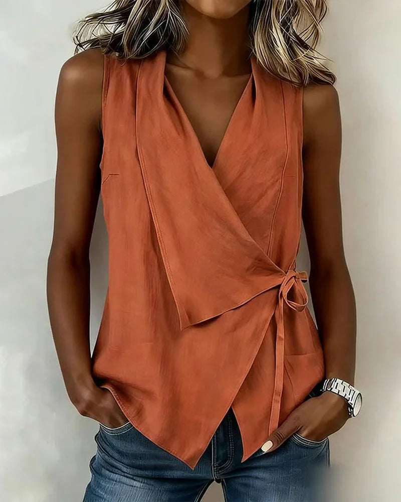 Sylethra - Lightweight Summer Asymmetrical Sleeveless Wrap Top for Women